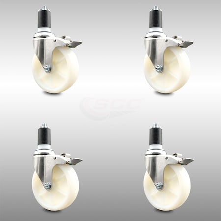 Service Caster 5 Inch 316SS Nylon Wheel Swivel 1-5/8 Inch Expanding Stem Caster Set Lock Brake SCC-SS316TTLEX20S514-NYS-158-4